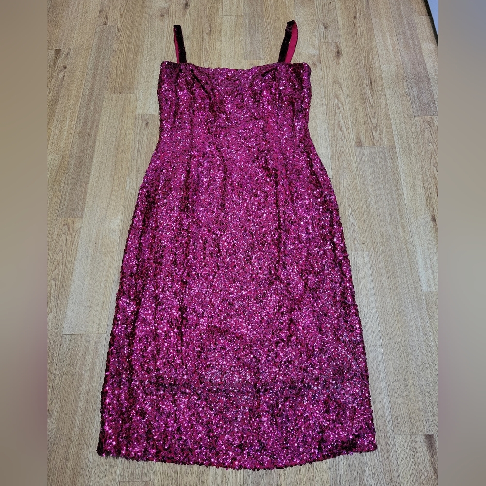 Vintage Hot Pink Sequin Cocktail Dress 50s/60s